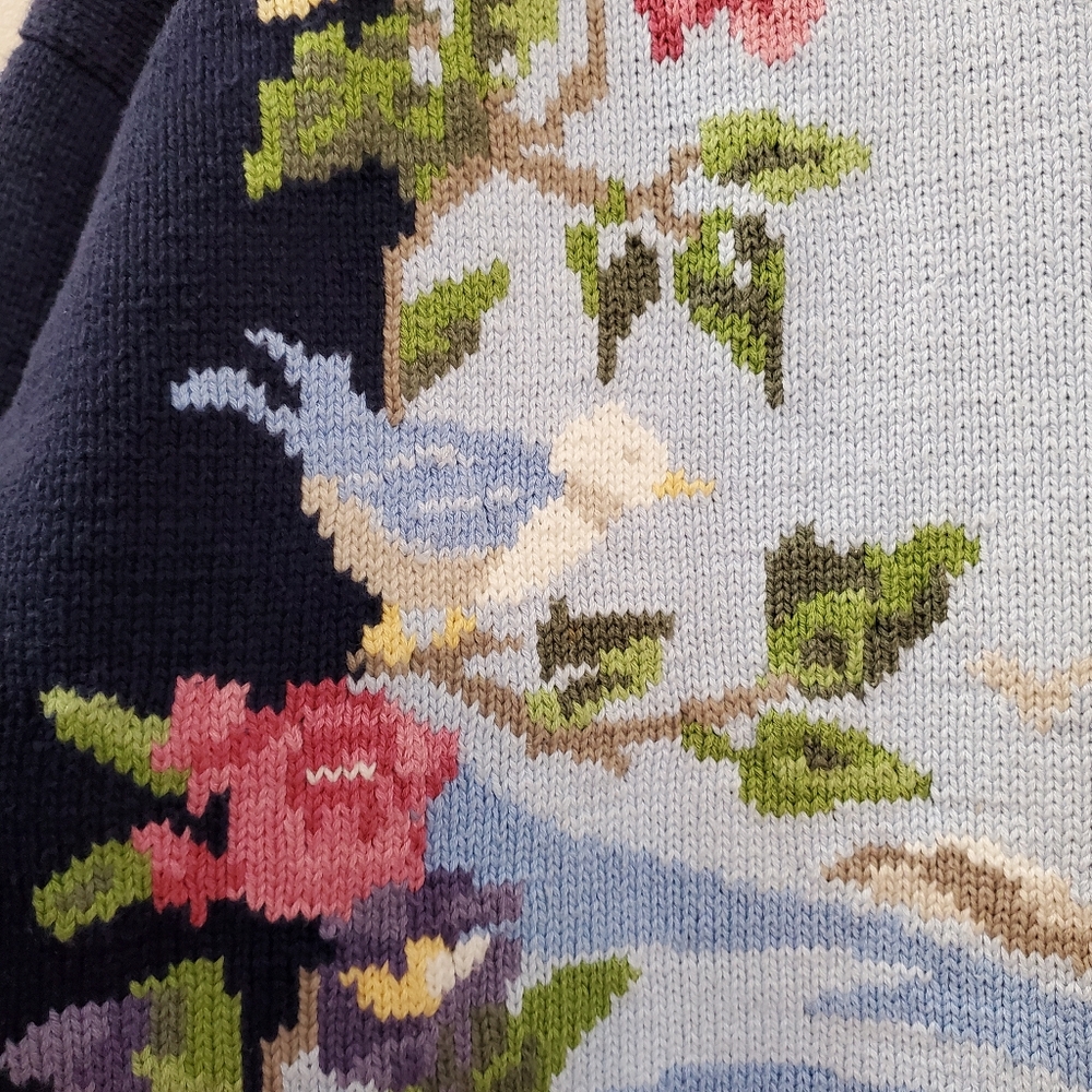Vintage Northern Reflections - Intarsia Cotton Knit Cardigan Sailboat Scene - L - Picture 7 of 11